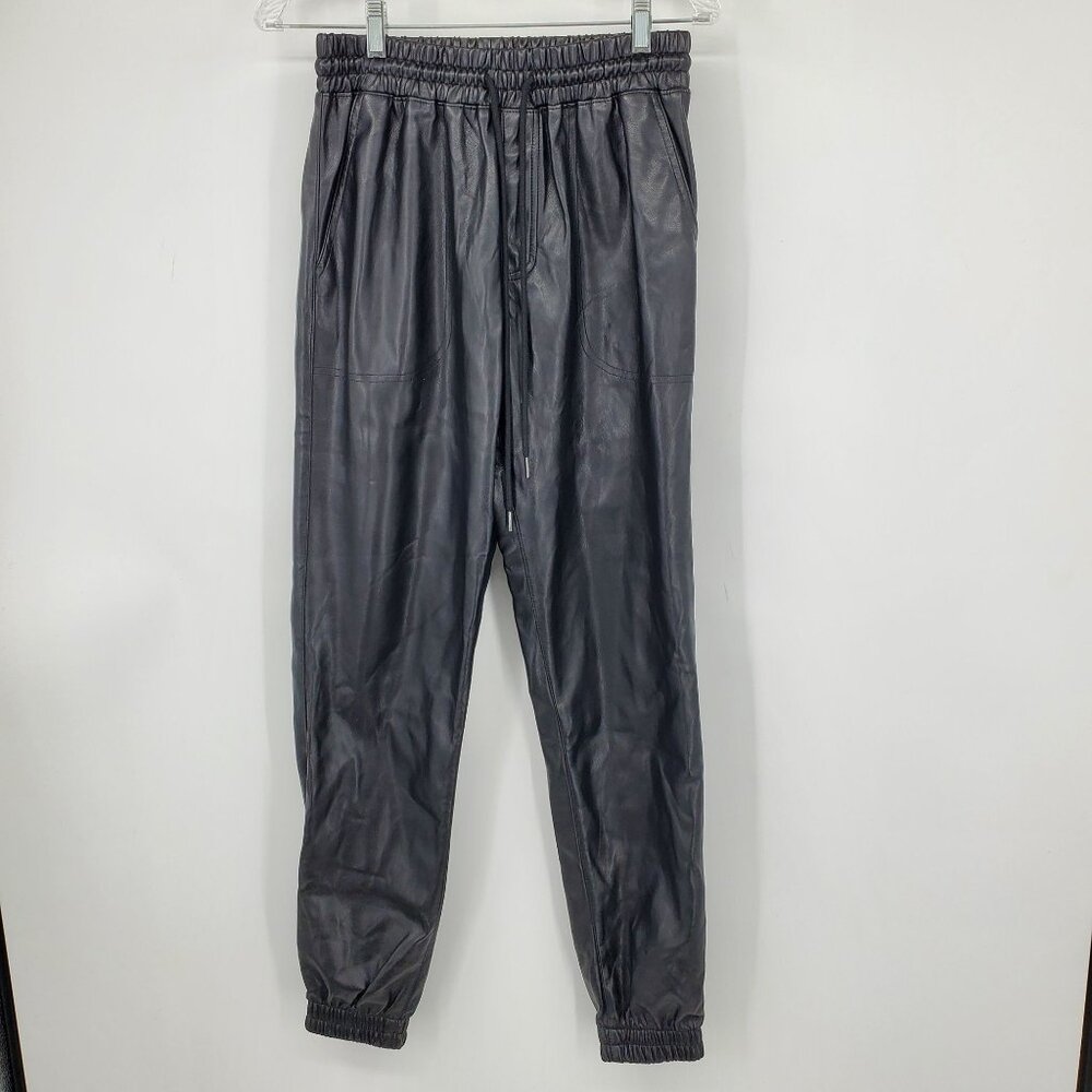 Noli Yoga Black High Waisted Faux Leather Pull On Black Jogger Pants Size Small